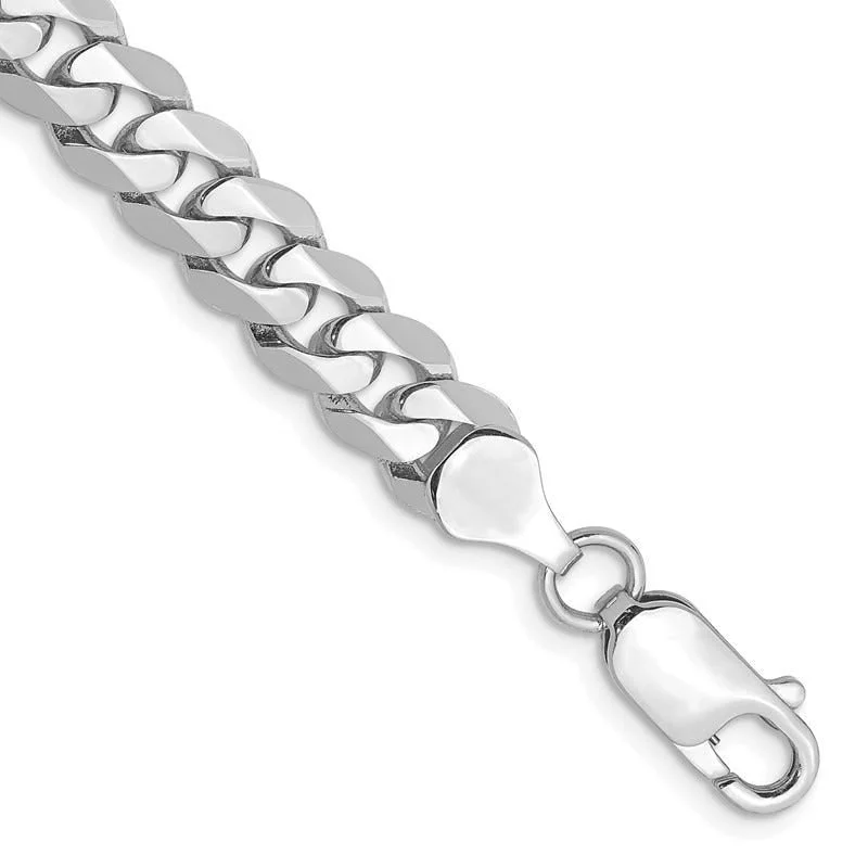 Ladies bracelets quiet luxury -14K White Gold 9 inch 7.25mm Flat Beveled Curb with Lobster Clasp Chain Bracelet