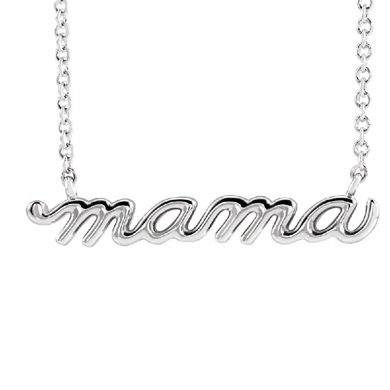 Ladies necklaces fancy strands -14K White Gold Petite Mama Script Necklace, 16 or 18 Inch