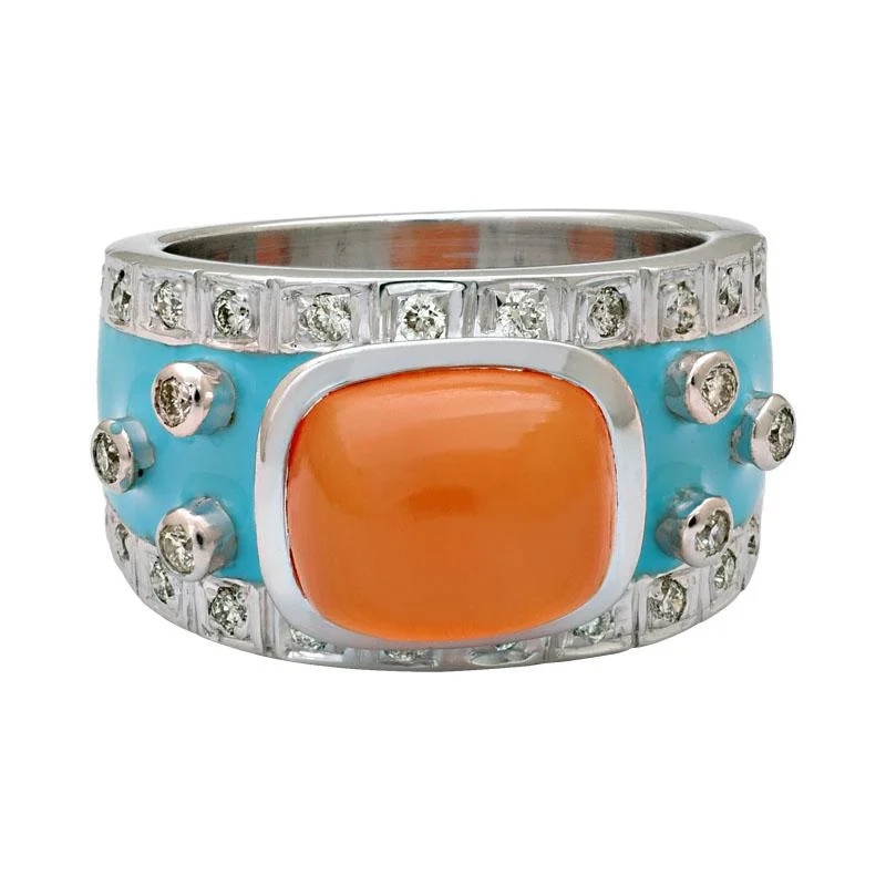 ladies-rose-gold-handmade-rings-Ring-Cornelian and Diamond (Enamel)  (222FS)