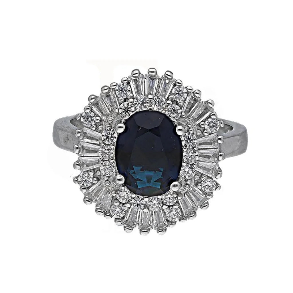 ladies-cushion-cut-silver-rings-Sterling Silver 925 Blue Oval Shaped Solitaire Ring - FKJRNSL3510