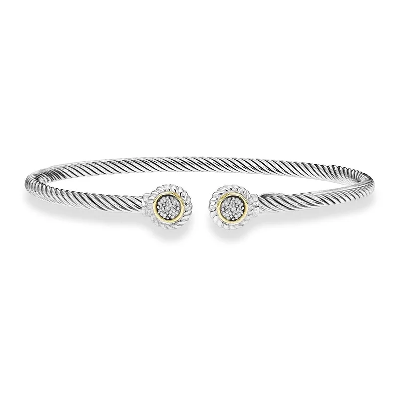 Ladies bracelets with planet charms -STERLING SILVER AND GOLD CUFF BANGLE BRACELET WITH DIAMONDS, .05 CT TW