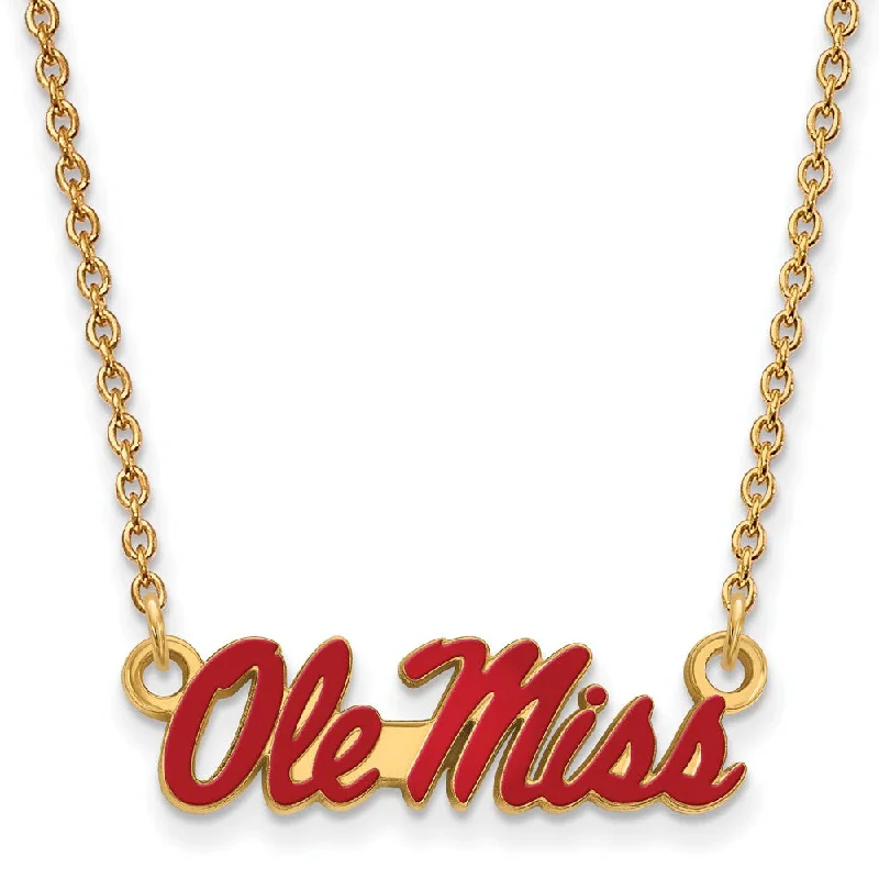 Ladies necklaces with mixed metals -14k Gold Plated Silver U of Mississippi Sm Enamel Necklace