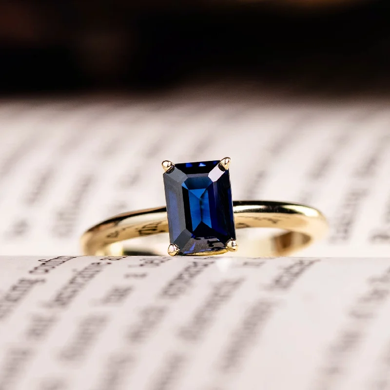 engagement-princess-cut-pearl-ring-The Grace - Emerald Cut Blue Sapphire Engagement Ring