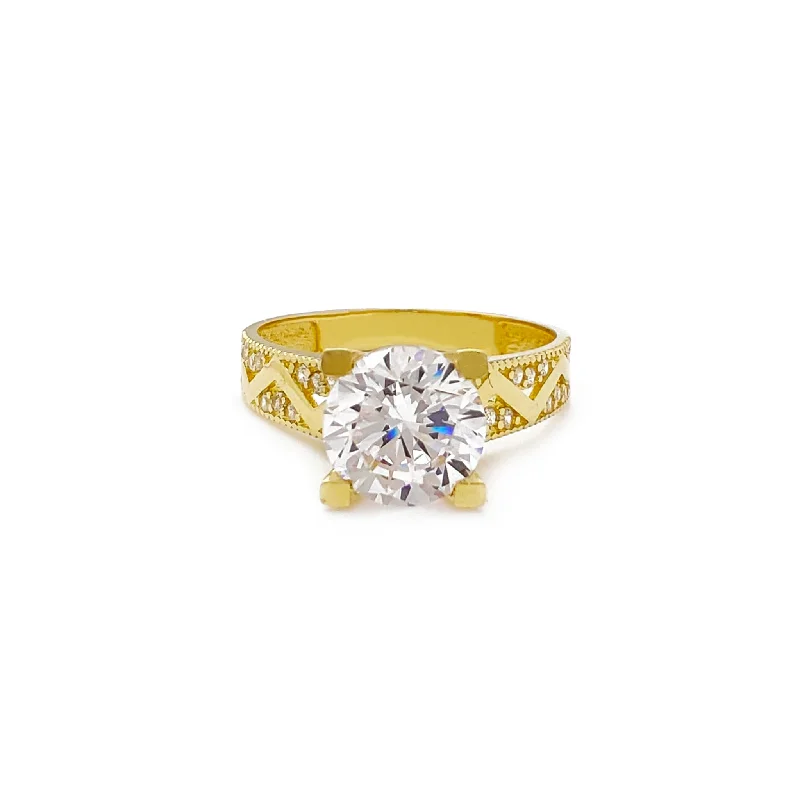 engagement-diamond-modern-ring-Zig-Zagged Band Cubic Zirconia Engagement Ring (10K)