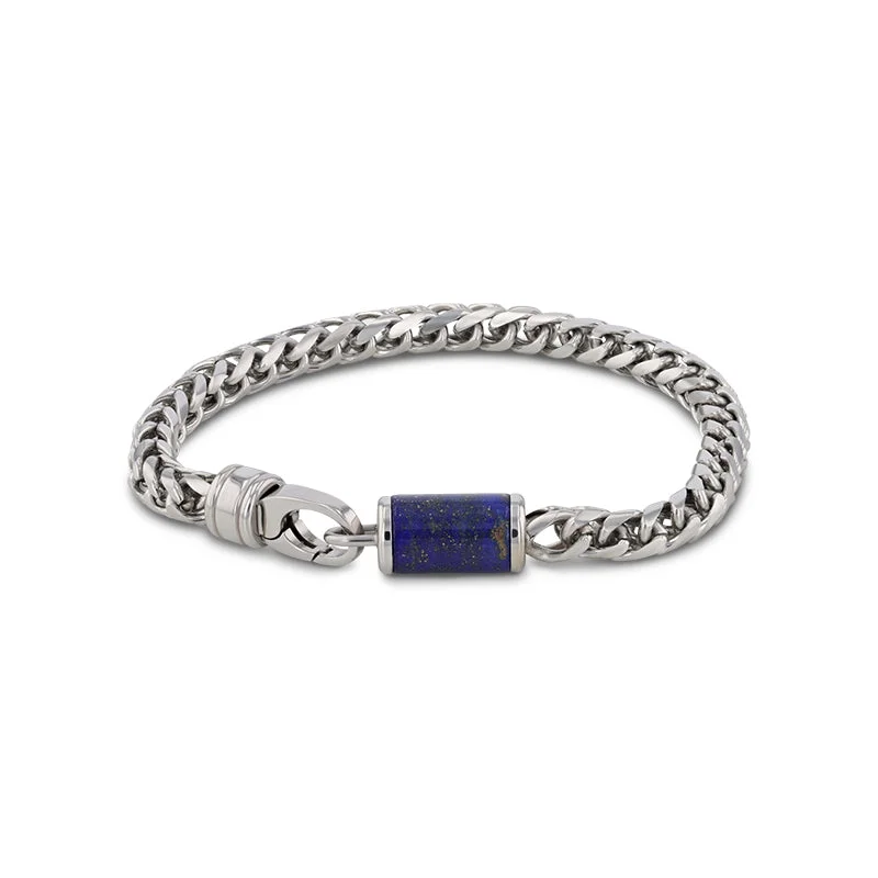 Ladies bracelets for class reunions -Stainless Steel Bracelet With Black Lapis Inlay