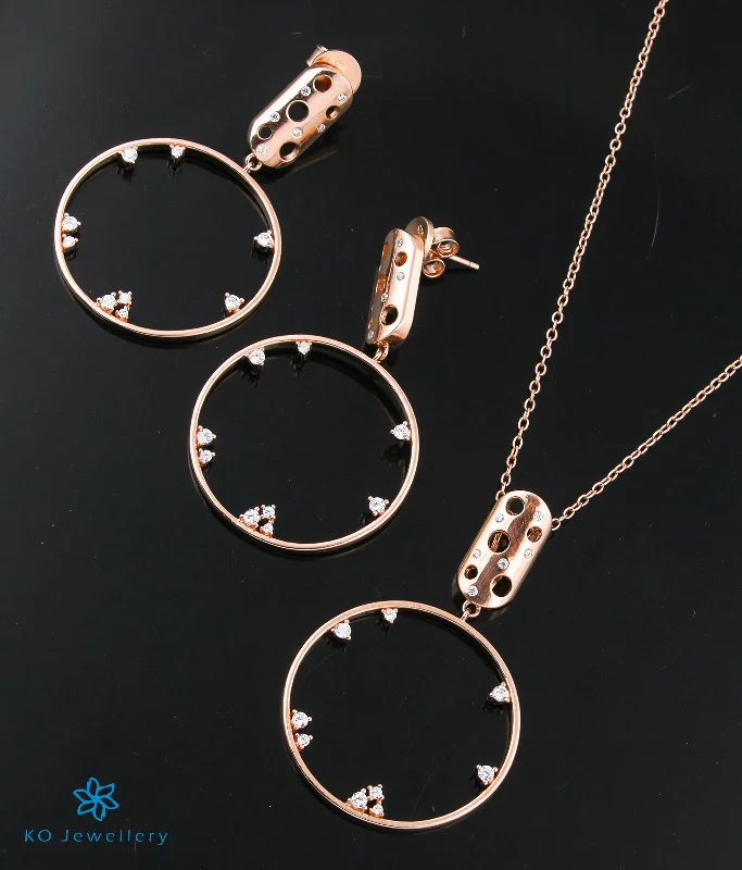 ladies-trendy-gold-earrings-The Avisa Silver Rosegold Necklace & Earrings