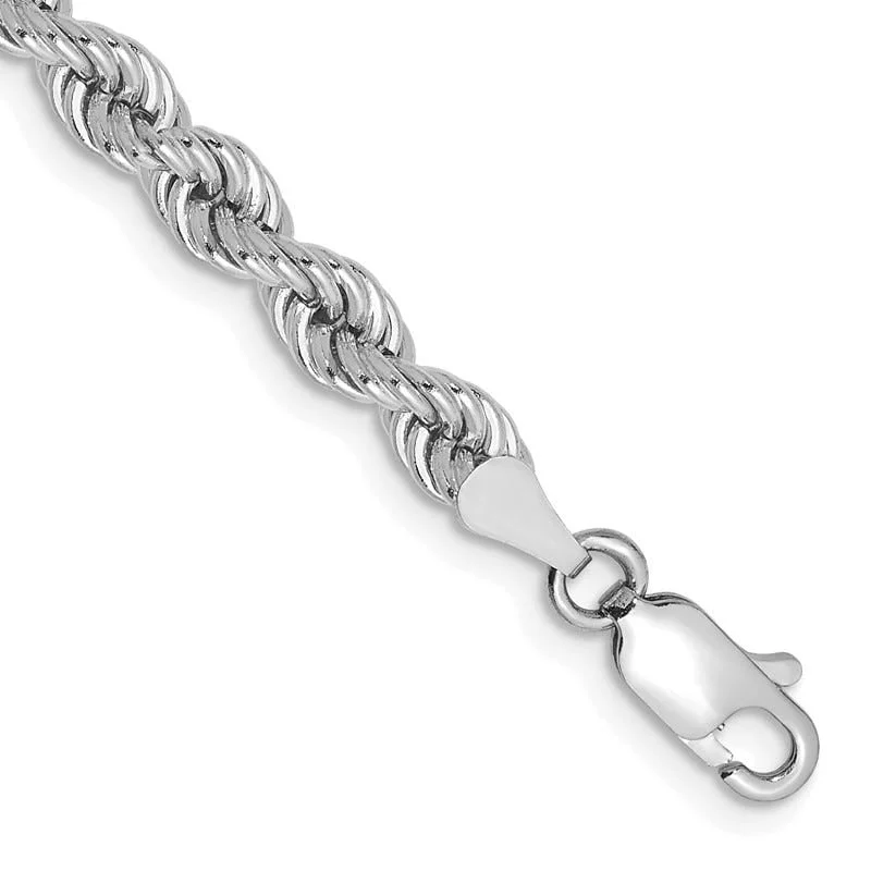 Ladies bracelets tiny details -14K White Gold 7 inch 4mm Regular Rope with Lobster Clasp Chain Bracelet