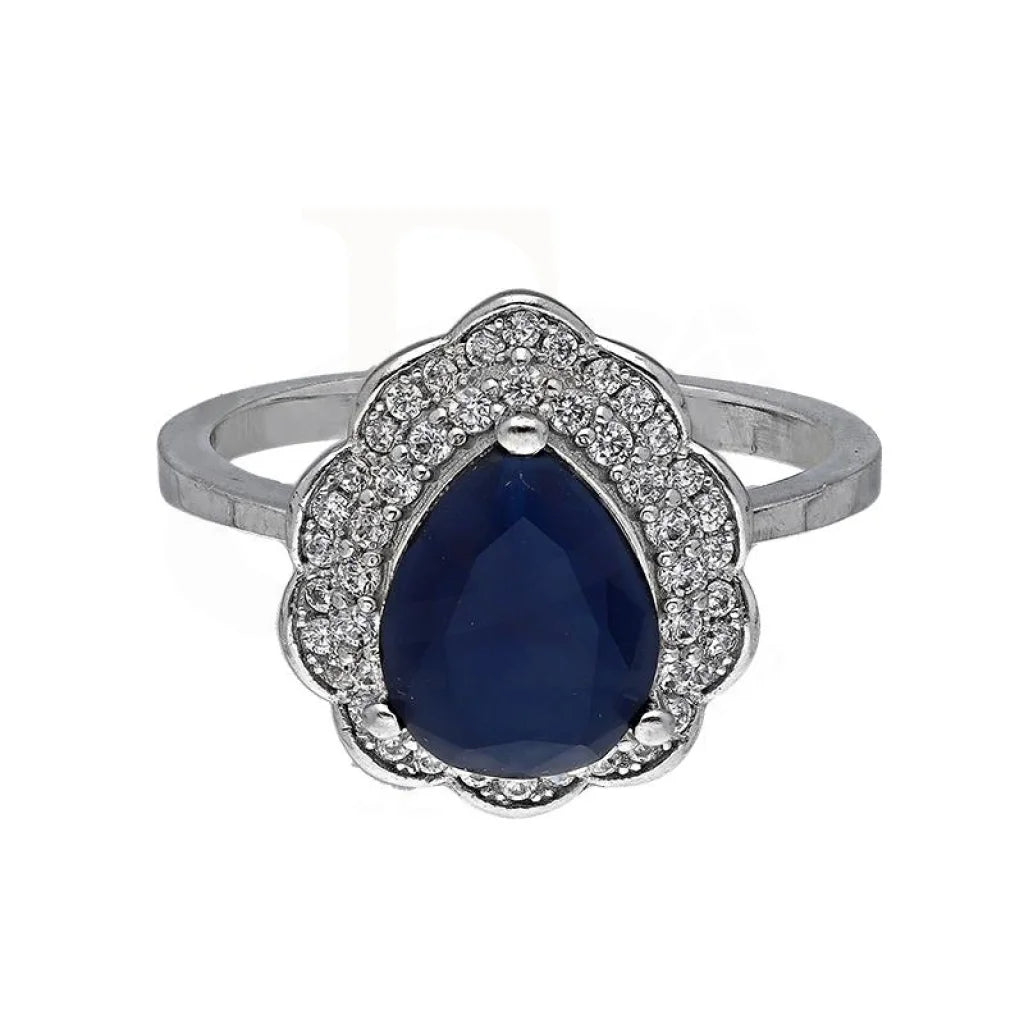 ladies-white-gold-vintage-rings-Sterling Silver 925 Blue Pear Shaped Solitaire Ring - FKJRNSL3504