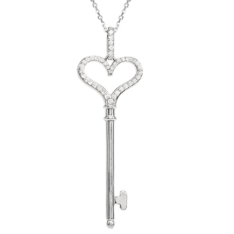 Ladies necklaces with rhodonite -Diamond Heart Key Necklace in Sterling Silver