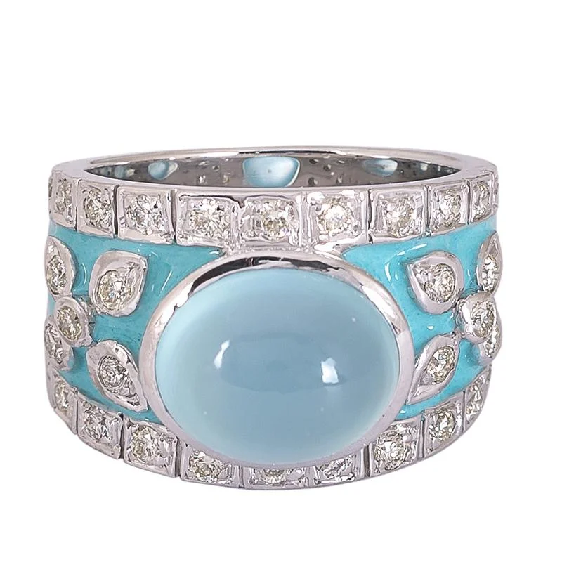 ladies-eternity-silver-rings-Ring- Chalcedony and Diamond (Enamel)  (272OS)