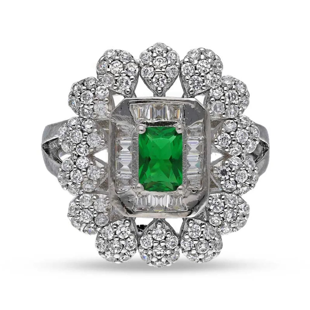 ladies-classic-silver-rings-Sterling Silver 925 Green Solitaire Ring - FKJRNSL3523