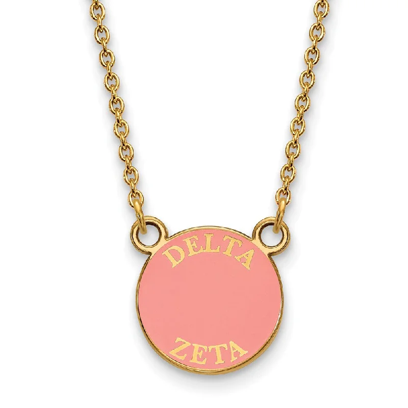 Ladies necklaces with moldavite -14K Plated Silver Delta Zeta Small Pink Enamel Disc Necklace