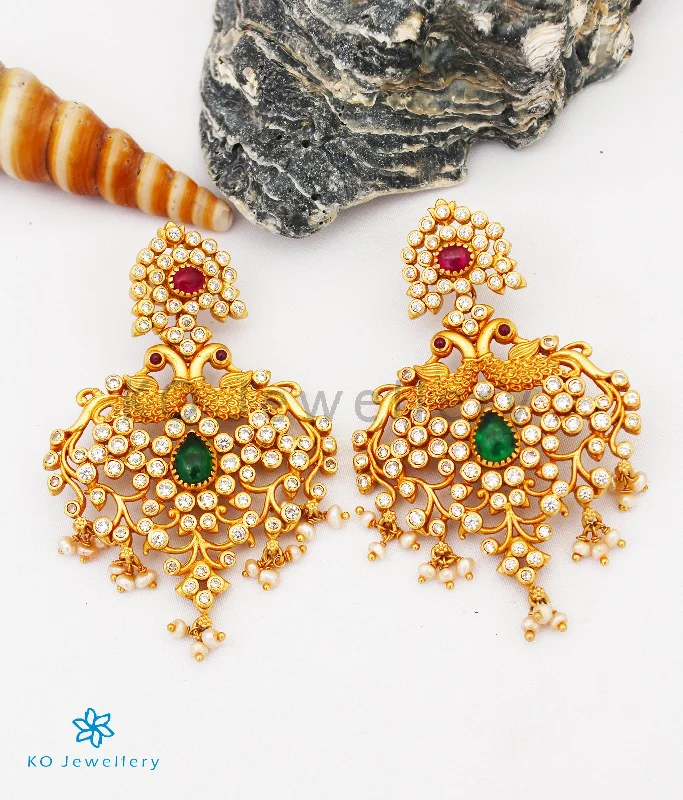 ladies-bridal-rose-gold-earrings-The Mayuraka Silver Peacock Earrings