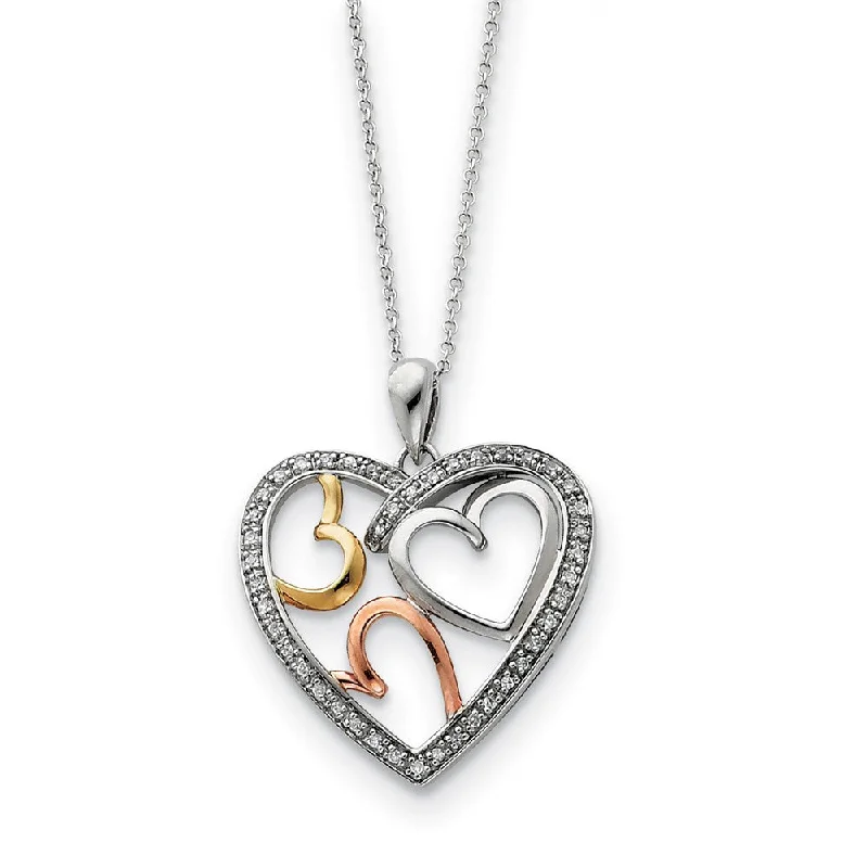 Ladies necklaces for yogis -Rhodium & Gold Tone Plated Sterling Silver & CZ Bond of Love Necklace