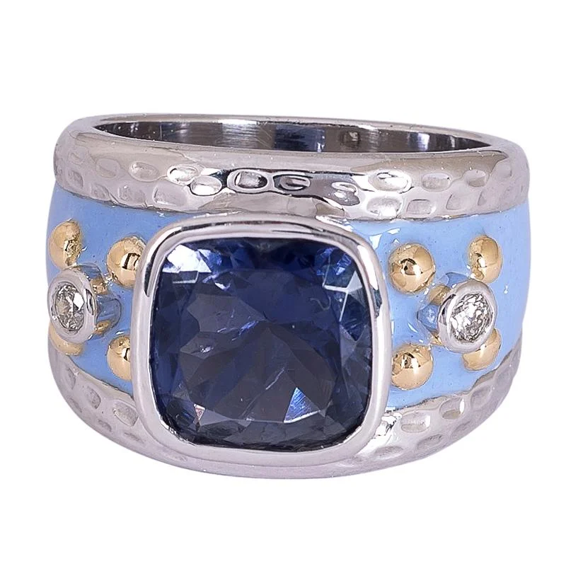 ladies-rose-gold-rings-Ring- Iolite and Diamond (Enamel)  (24RM)