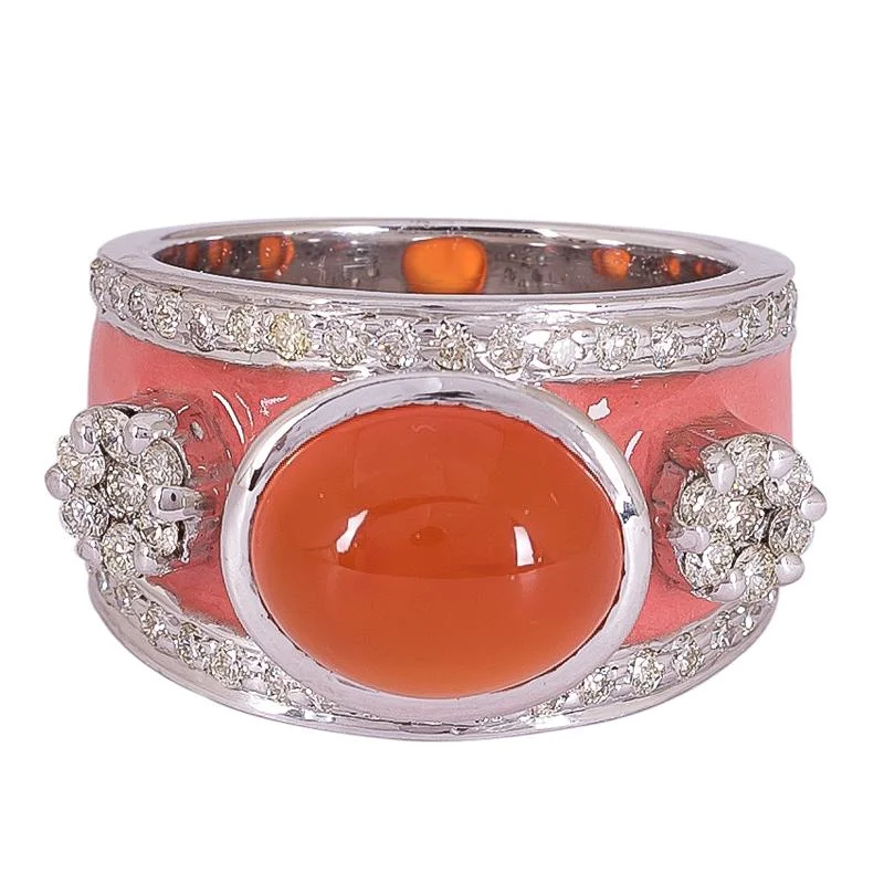 ladies-marquise-cut-gold-rings-Ring- Cornelian and Diamond (Enamel)  (272NS)