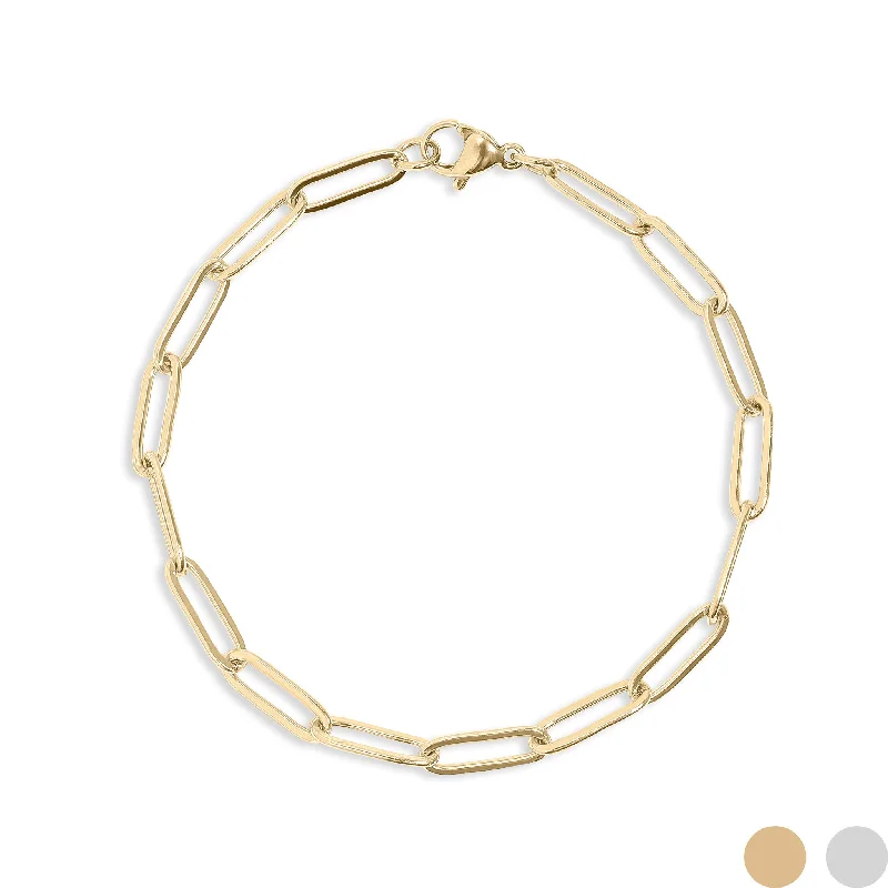 Ladies bracelets for snowy days -18K Gold PVD Stainless Steel Paperclip Chain Bracelet / BRJ9083