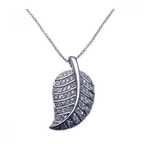 Ladies necklaces cool chains -Silver 925 Rhodium Plated Clear CZ Leaf Pendant Necklace