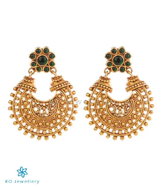 ladies-artisan-gold-earrings-The Hritika Silver Chand-bali Earrings(Green)