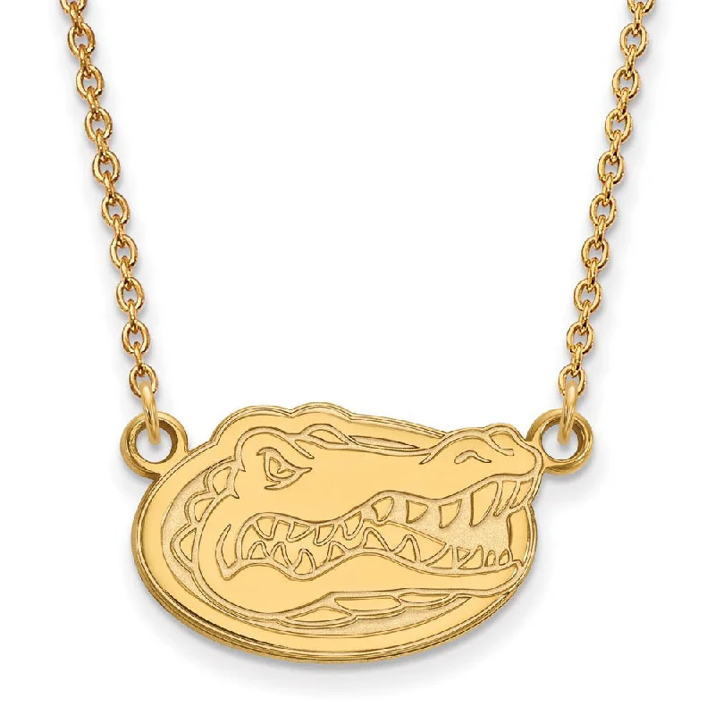 Ladies necklaces classic strands -14k Gold Plated Silver U of Florida Small Gator Pendant Necklace