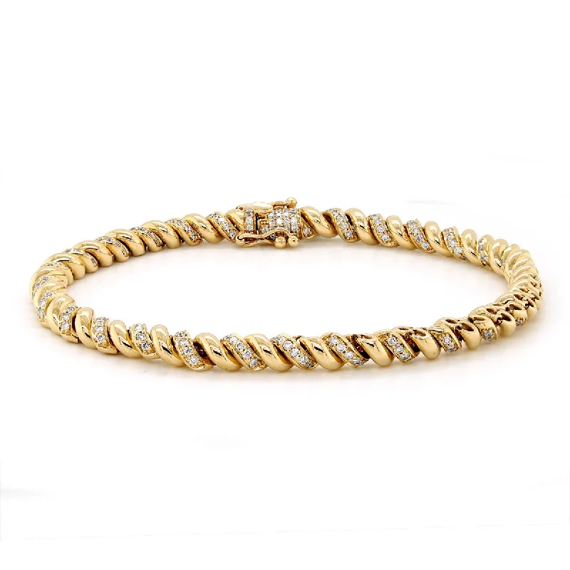 Ladies bracelets with wing charms -YELLOW GOLD FANCY LINK BRACELET WITH ROWS OF DIAMONDS, 1.44 CT TW