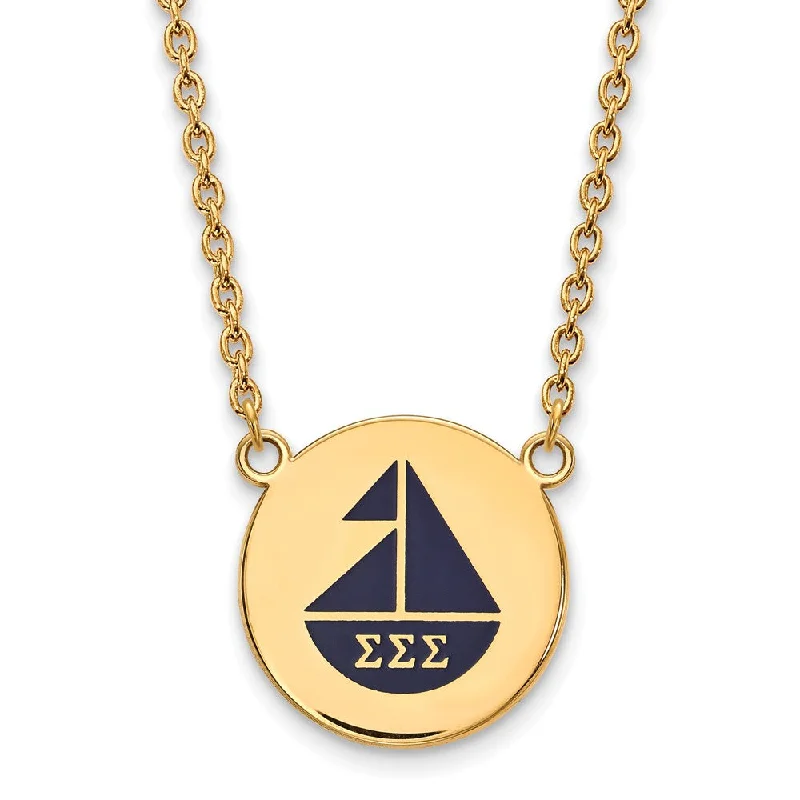 Ladies necklaces satin finish -14K Plated Silver Sigma Sigma Sigma Large Blue Enamel Logo Necklace