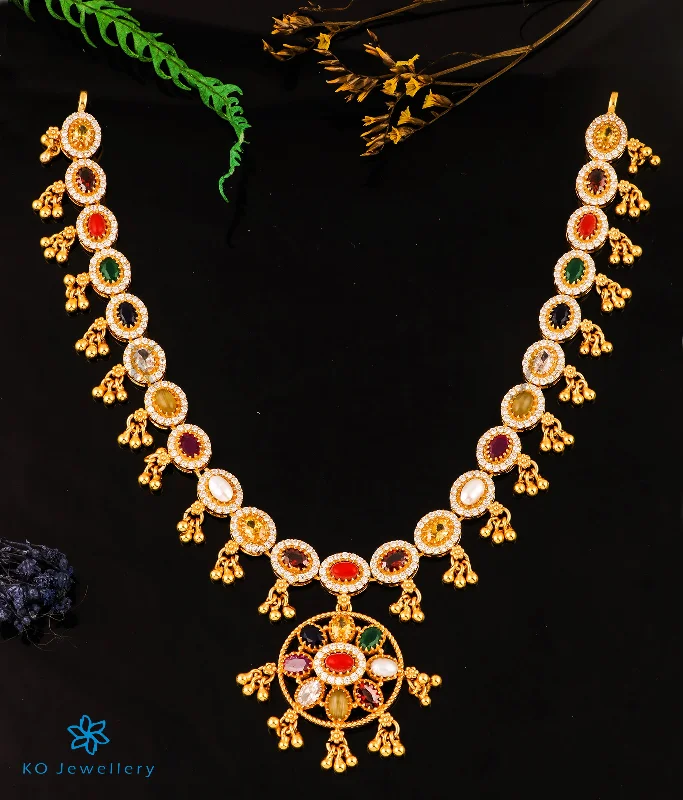 ladies-ethnic-silver-earrings-The Ujjvala Silver Navratna Necklace & Earrings