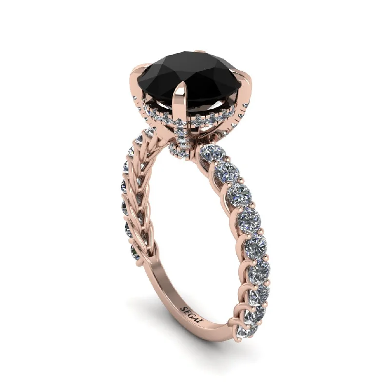 engagement-luxury-diamond-ring-Black Diamond Twisted Band Halo Engagement Ring - Avianna No. 8