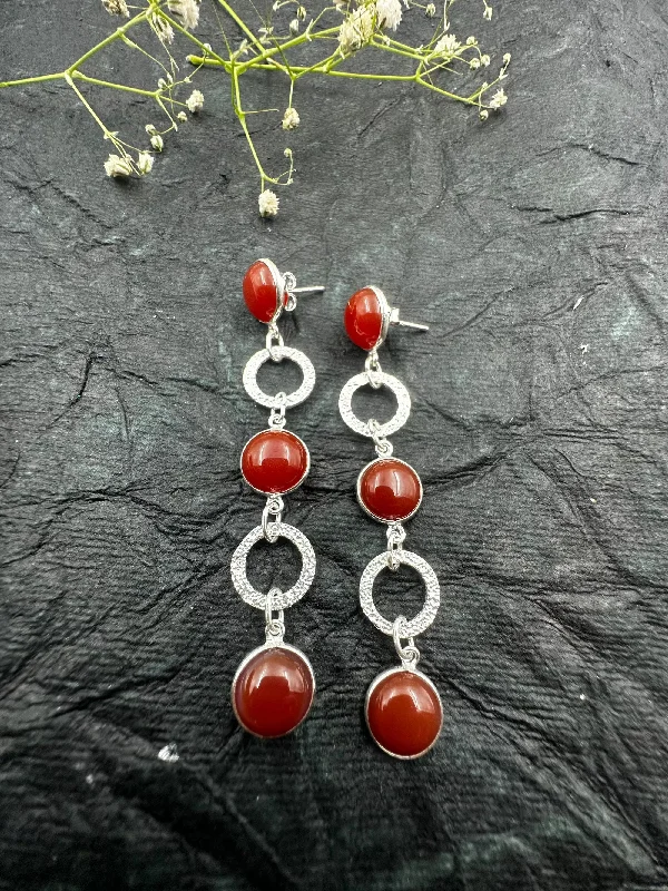 ladies-pearl-diamond-earrings-The Red Onyx Silver Gemstone Earrings