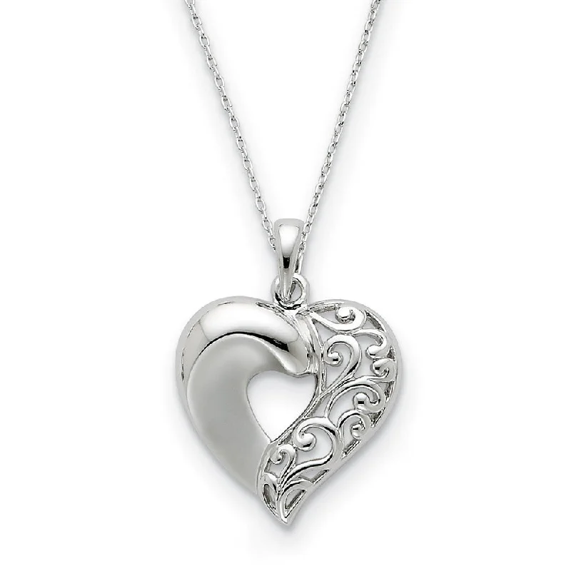 Ladies necklaces modern art -Rhodium Plated Sterling Silver Close To My Heart Necklace, 18 Inch