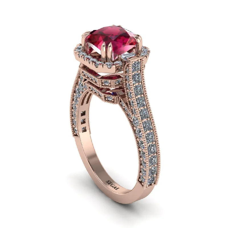 engagement-marquise-cut-rose-gold-ring-Ruby Three Halo Milgrain Engagement Ring - Mira No. 11