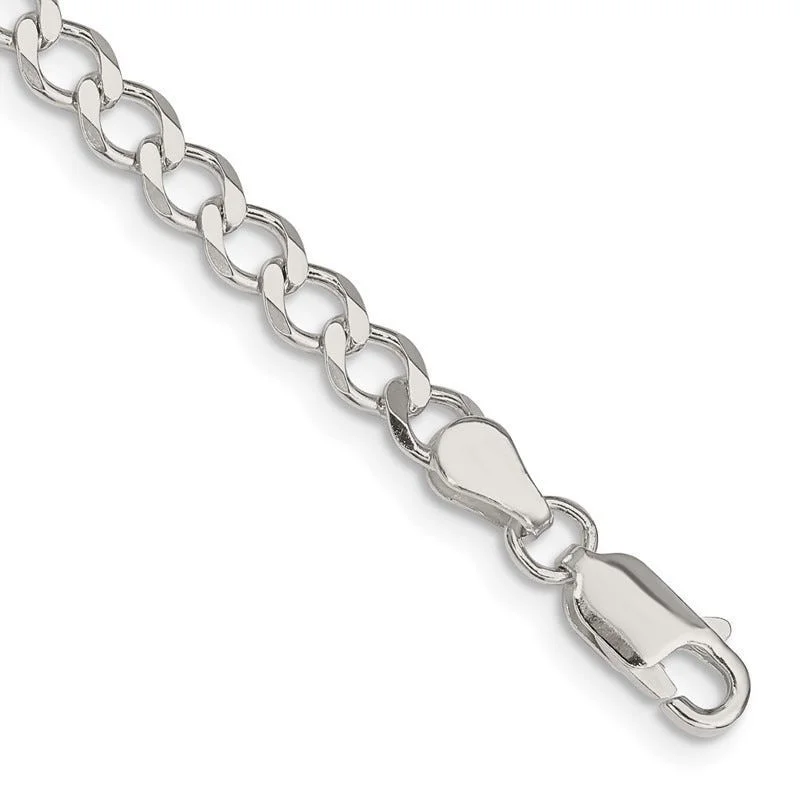 Ladies bracelets unique strands -Sterling Silver 4.5mm Semi-solid Flat Curb Chain Bracelet