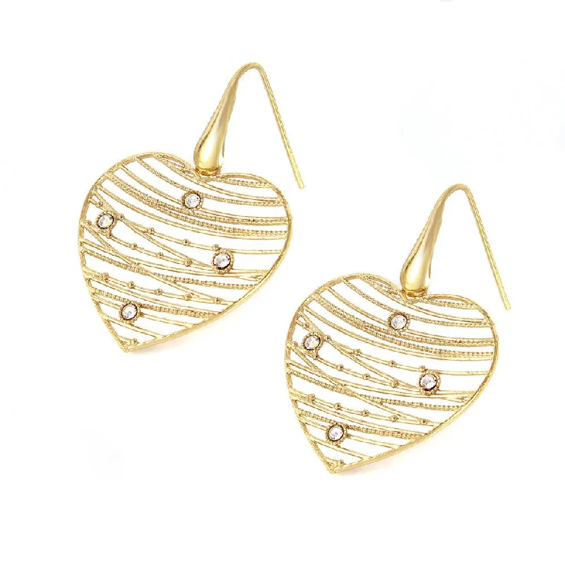 ladies-charm-silver-earrings-Clearance-Silver 925 Gold Plated Webbed Open Heart Earrings - ITE00064GP