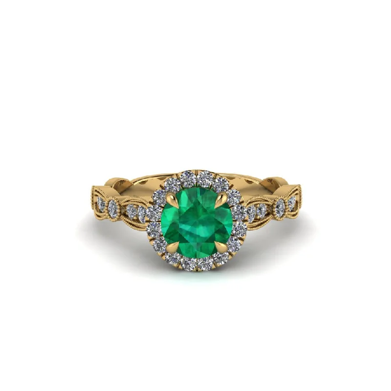 engagement-cushion-cut-silver-ring-Round Cut Emerald Radiant Eternity Engagement Ring - Kamryn No. 4