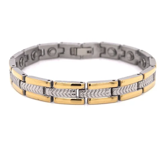 Ladies bracelets with motivational quotes -Stainless Steel And Gold PVD Coated Magnetic Bracelet / MBL026