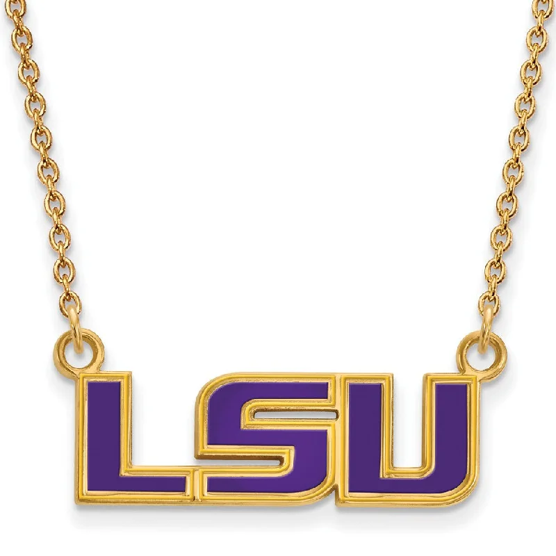 Ladies necklaces with crown pendants -14k Gold Plated Silver Louisiana State Sm Enamel Pendant Necklace