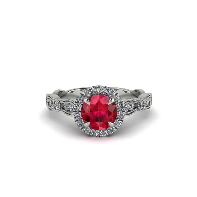 engagement-modern-silver-ring-Round Cut Ruby Radiant Eternity Engagement Ring - Kamryn No. 12