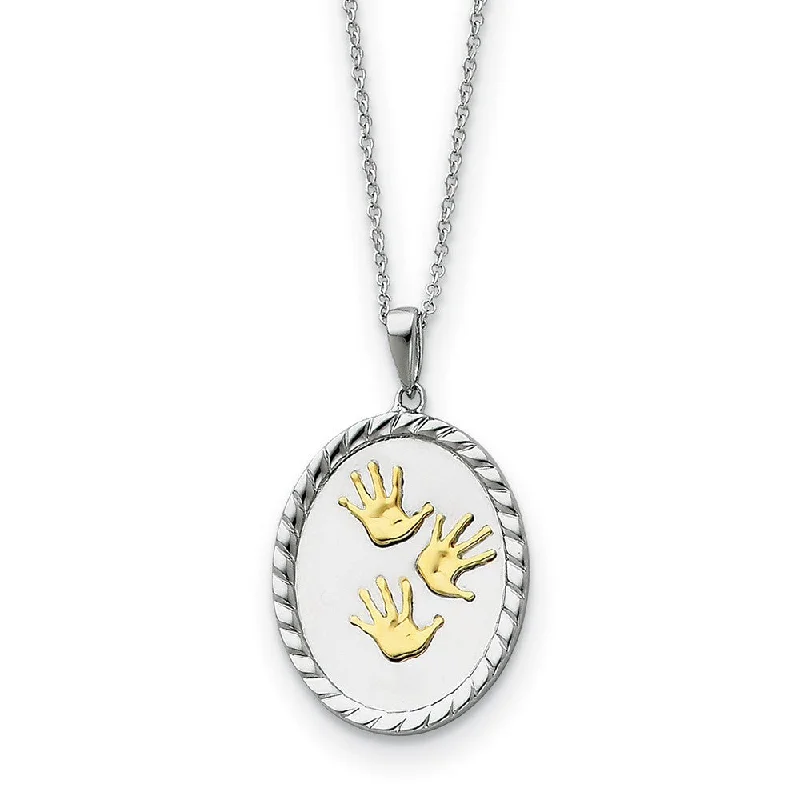 Ladies necklaces for students -Rhodium & Gold Tone Plated Sterling Silver Hand Prints Necklace, 18 In