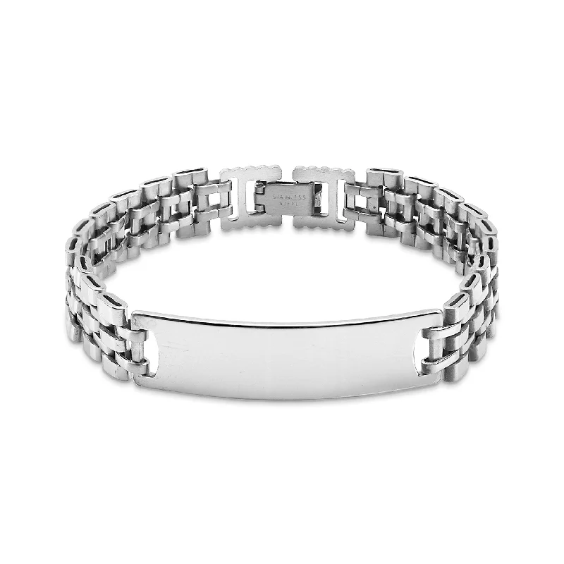 Ladies bracelets with path charms -Stainless Steel Engravable ID Bracelet / BRJ2600