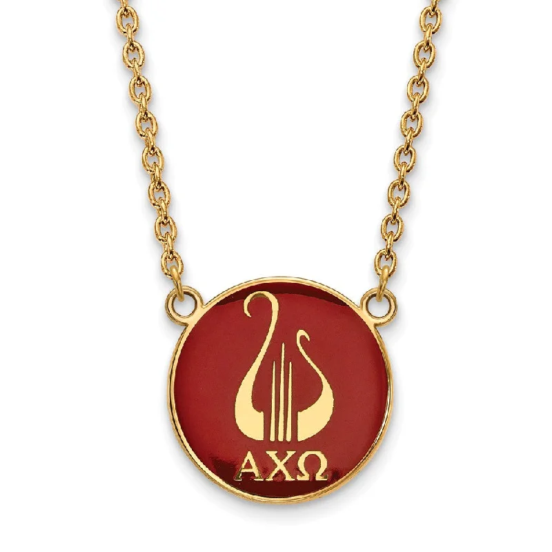 Ladies necklaces with sodalite -14K Plated Silver Alpha Chi Omega Large Enamel Logo Necklace