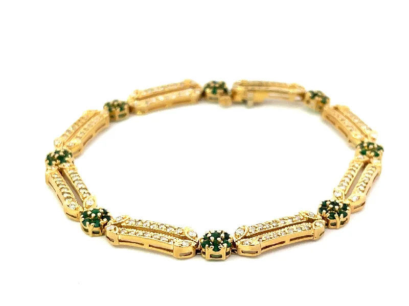 Ladies bracelets with oak charms -Emerald Flower and Diamond Link Bracelet in 14k Yellow Gold