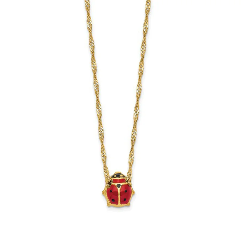 Ladies necklaces for lawyers -7mm 3D Ladybug 16 Inch Necklace in 14k Yellow Gold and Enamel