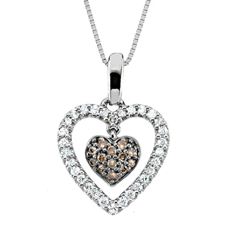 Ladies necklaces with dolphin pendants -Two Tone Diamond Heart Necklace in 14k White Gold