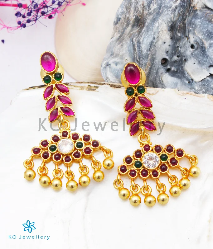 ladies-everyday-gold-earrings-The Varsha Silver Kempu Earrings (Red/Green)