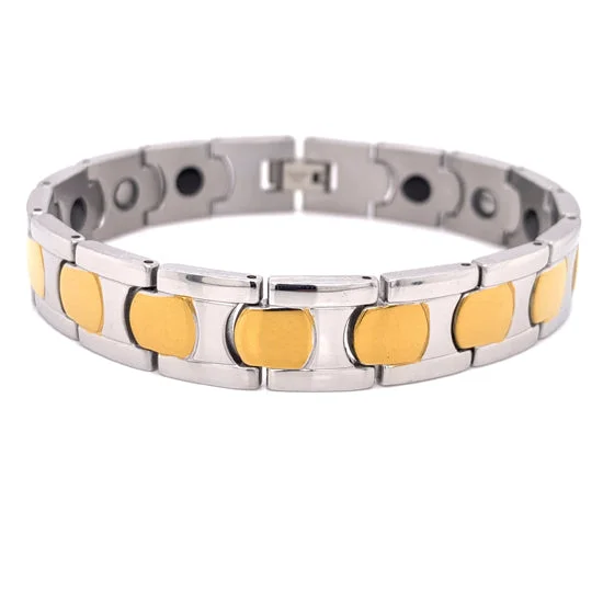 Ladies bracelets with dove charms -Stainless Steel & Gold PVD Coated Magnetic Bracelet / MBS0030