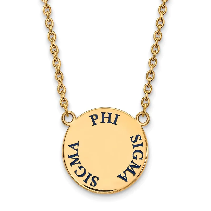 Ladies necklaces polished look -14K Plated Silver Phi Sigma Sigma Large Blue Enamel Necklace