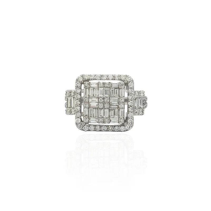 engagement-luxury-pearl-ring-Plaid Square Diamond Engagement Ring (14K)