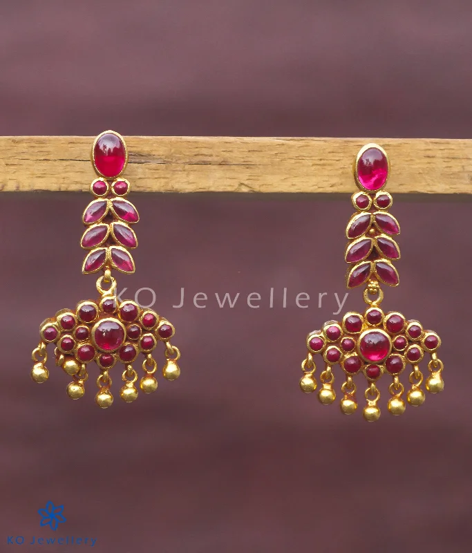 ladies-fashion-rose-gold-earrings-The Varsha Silver Kempu Earrings (Red)