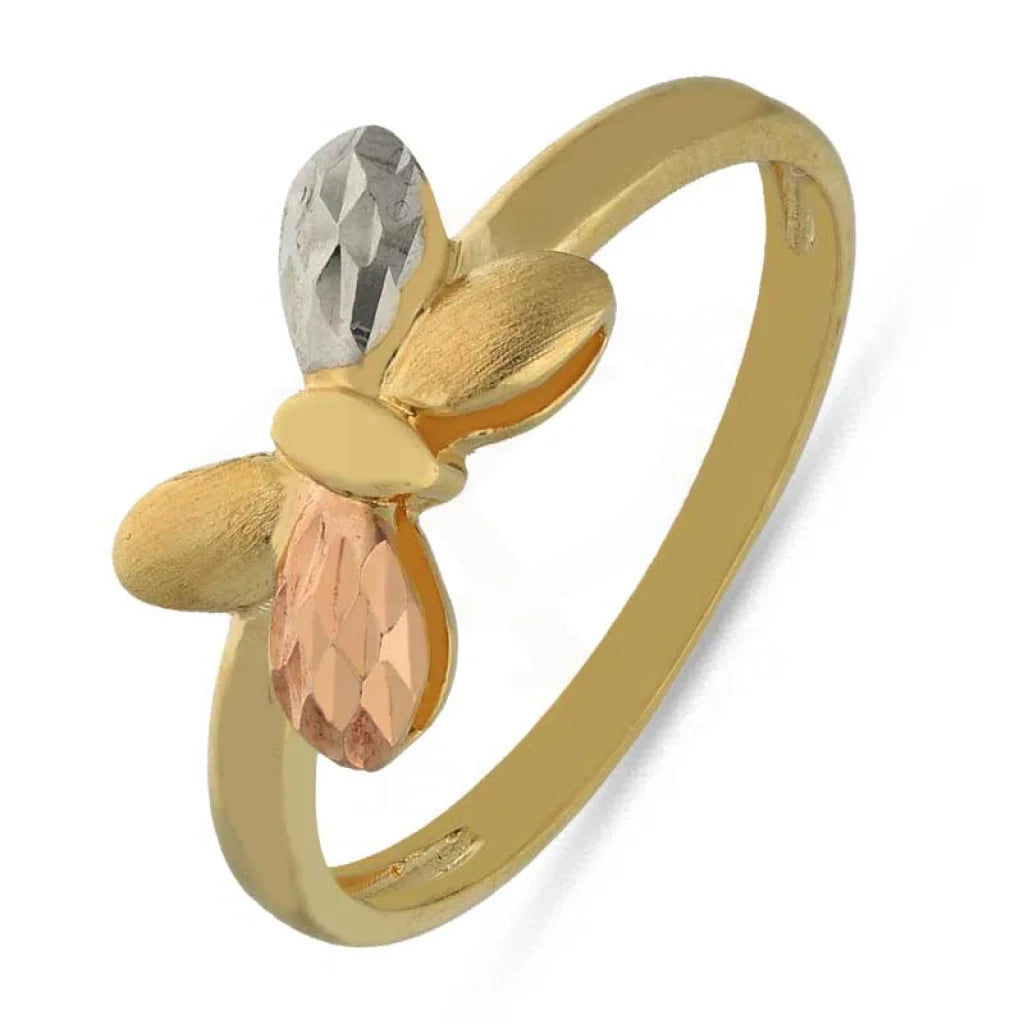 ladies-pear-cut-rose-gold-rings-Tri Tone Gold Butterfly Ring 18KT - FKJRN18K3852