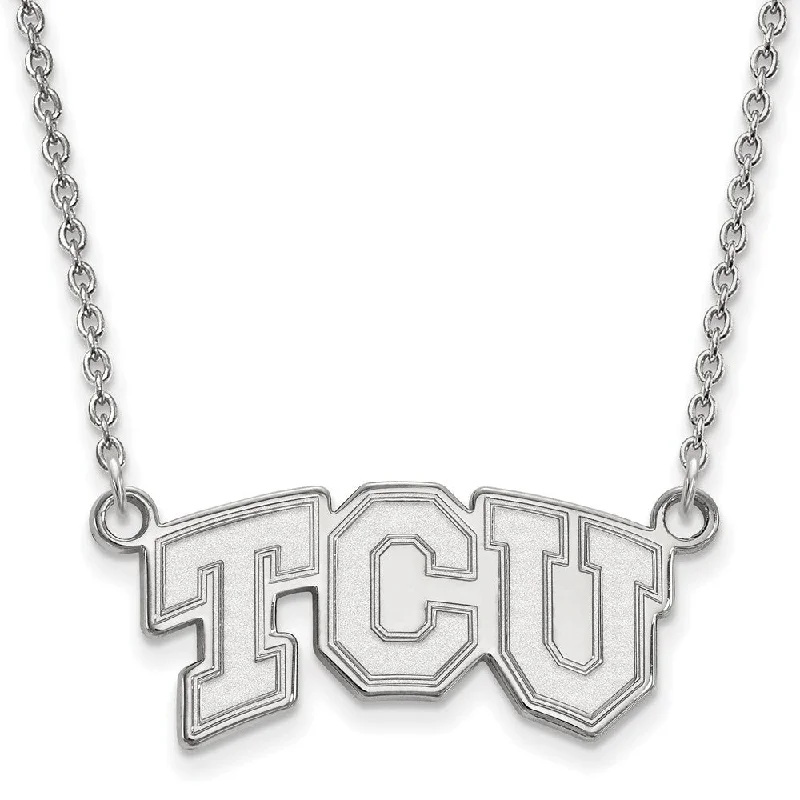 Ladies necklaces beaded strands -Sterling Silver Texas Christian U Small 'TCU' Pendant Necklace